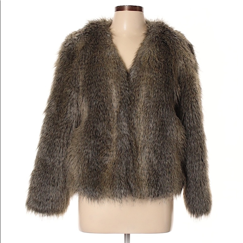 H&M Gray-Brown Faux Fur Coat